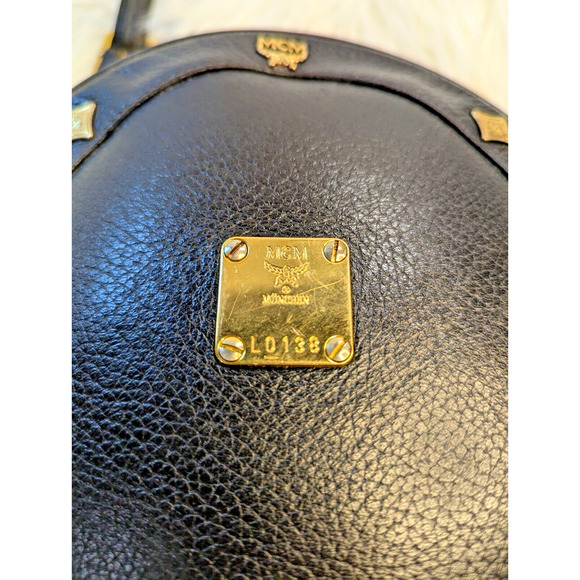 MCM Bag Black Tambourine Shoulder Crossbody Bag Authentic Vintage Purse Round - Picture 7 of 16